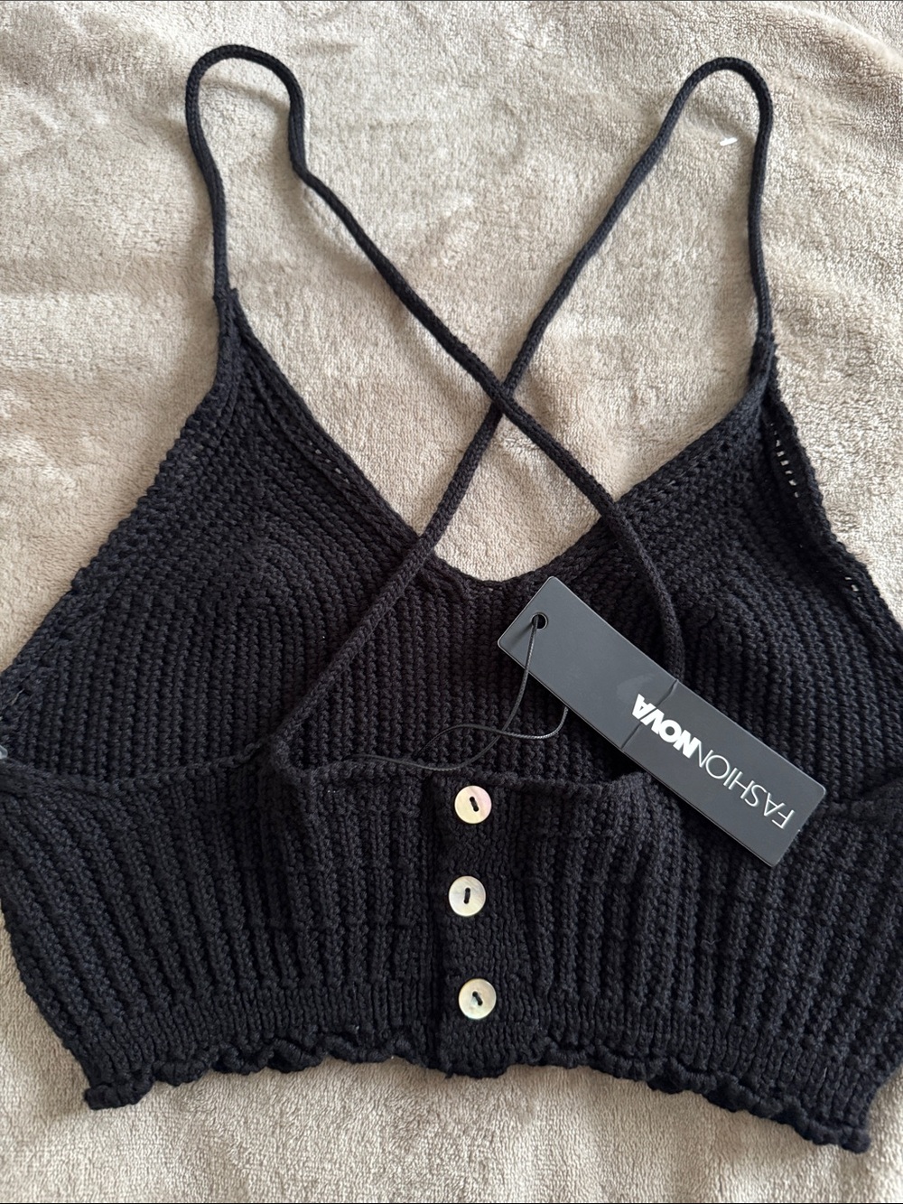 Fashion Nova Tessa Crochet V-Neck Crop Top Black Size S